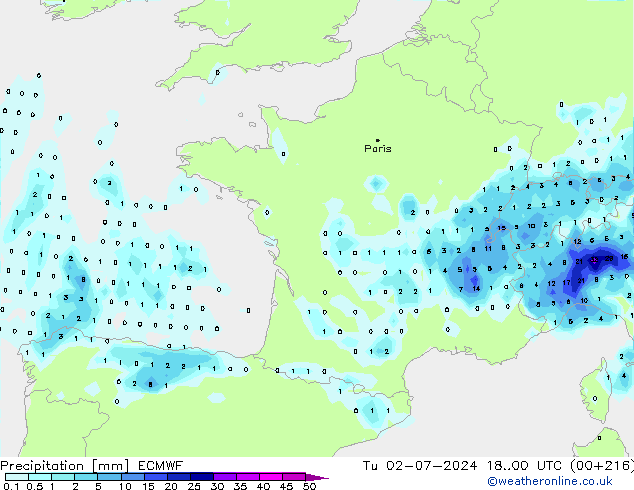 Neerslag ECMWF di 02.07.2024 00 UTC