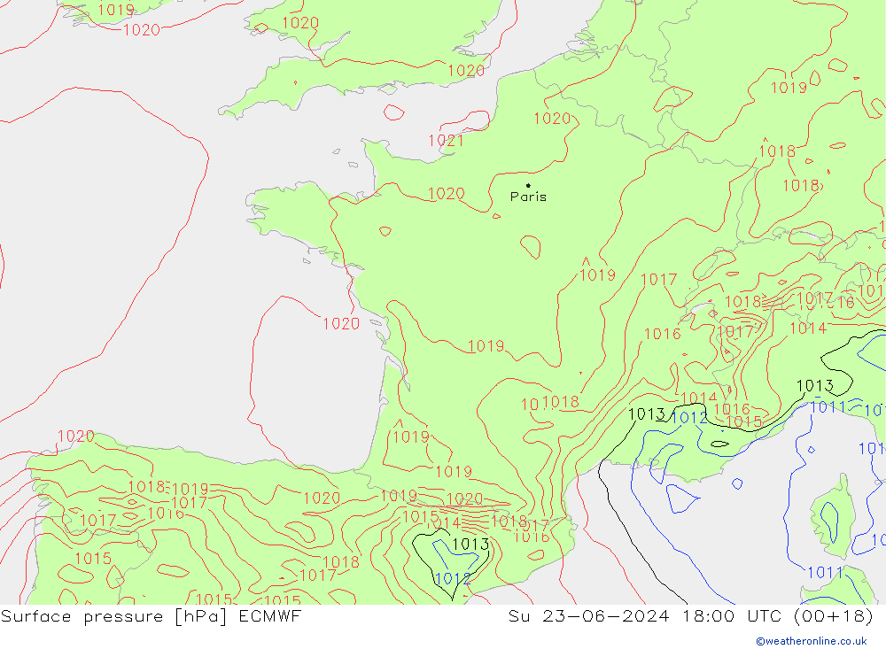 pressão do solo ECMWF Dom 23.06.2024 18 UTC