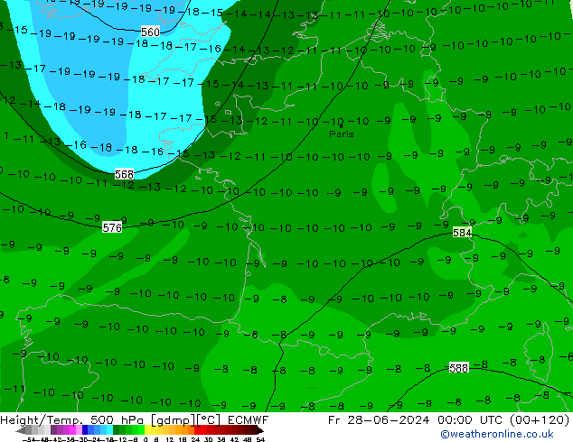 Z500/Rain (+SLP)/Z850 ECMWF пт 28.06.2024 00 UTC