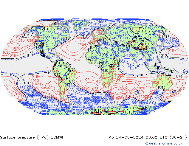 Presión superficial ECMWF lun 24.06.2024 00 UTC