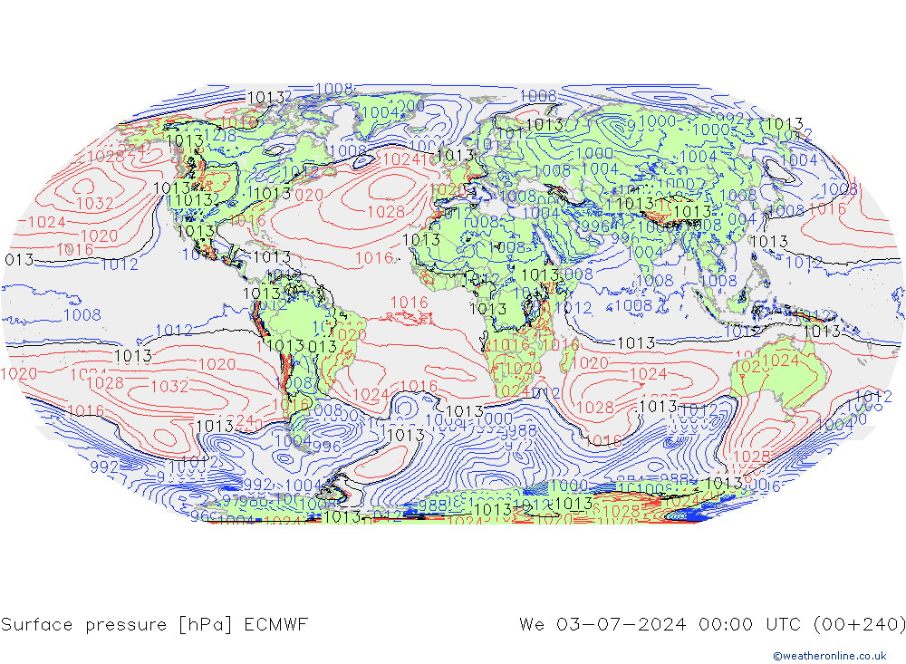 Surface pressure ECMWF We 03.07.2024 00 UTC