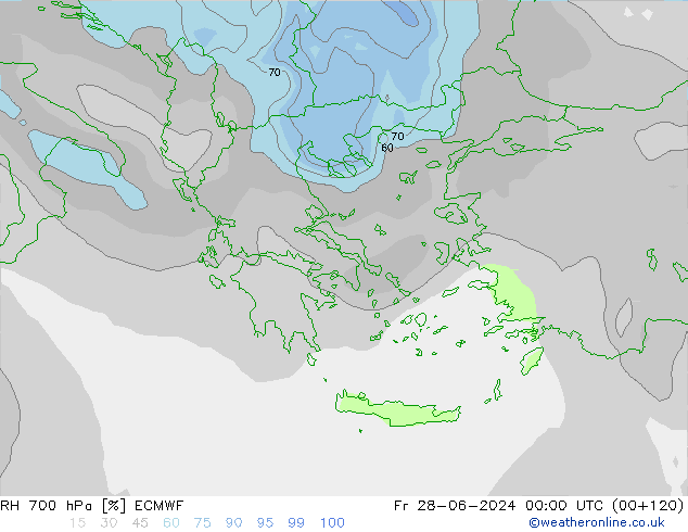 Humedad rel. 700hPa ECMWF vie 28.06.2024 00 UTC