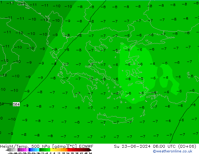 Z500/Rain (+SLP)/Z850 ECMWF Вс 23.06.2024 06 UTC