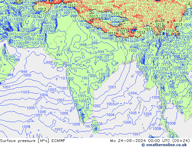 Luchtdruk (Grond) ECMWF ma 24.06.2024 00 UTC