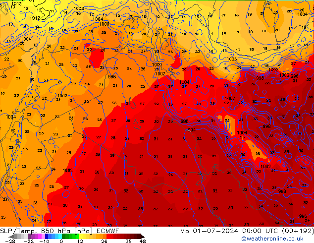 850 hPa Yer Bas./Sıc ECMWF Pzt 01.07.2024 00 UTC