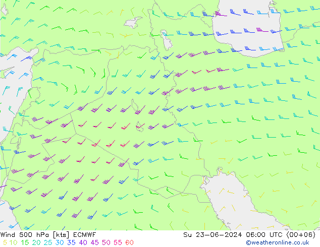 Wind 500 hPa ECMWF Su 23.06.2024 06 UTC