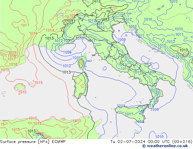 Surface pressure ECMWF Tu 02.07.2024 00 UTC