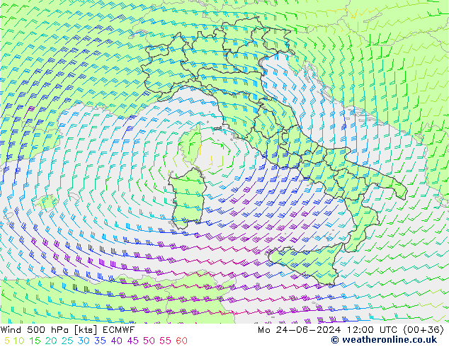 Wind 500 hPa ECMWF Mo 24.06.2024 12 UTC