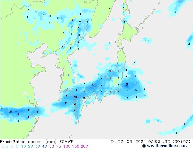 Précipitation accum. ECMWF dim 23.06.2024 03 UTC