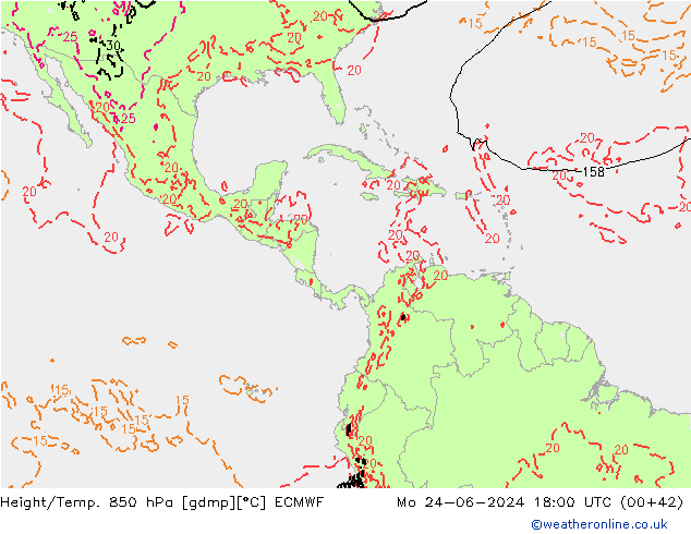 Z500/Yağmur (+YB)/Z850 ECMWF Pzt 24.06.2024 18 UTC