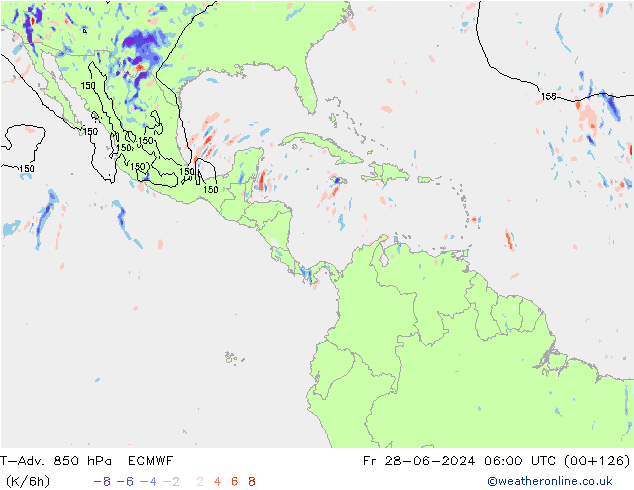 T-Adv. 850 hPa ECMWF Fr 28.06.2024 06 UTC