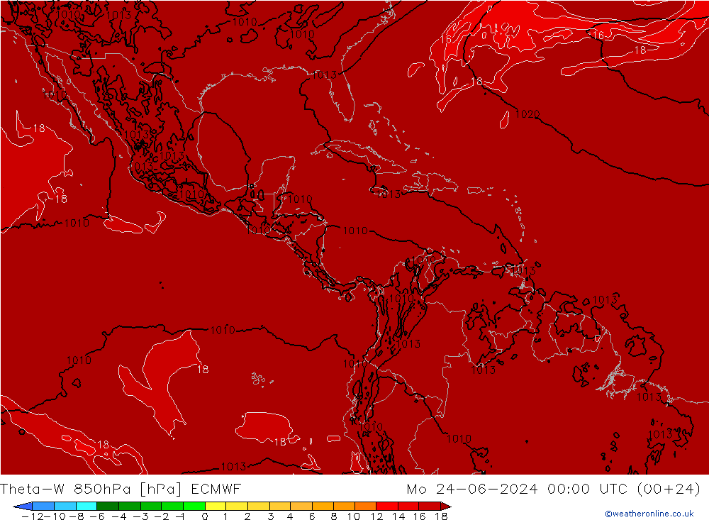 Theta-W 850hPa ECMWF lun 24.06.2024 00 UTC