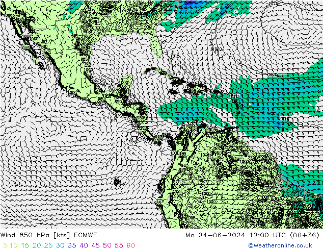 Wind 850 hPa ECMWF Mo 24.06.2024 12 UTC