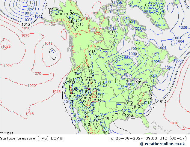 приземное давление ECMWF вт 25.06.2024 09 UTC