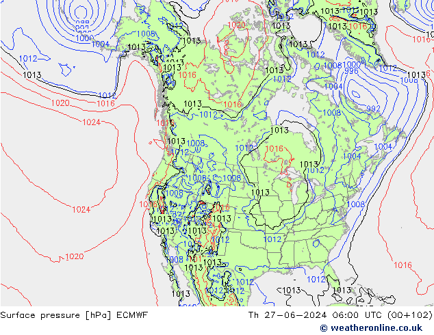 Surface pressure ECMWF Th 27.06.2024 06 UTC