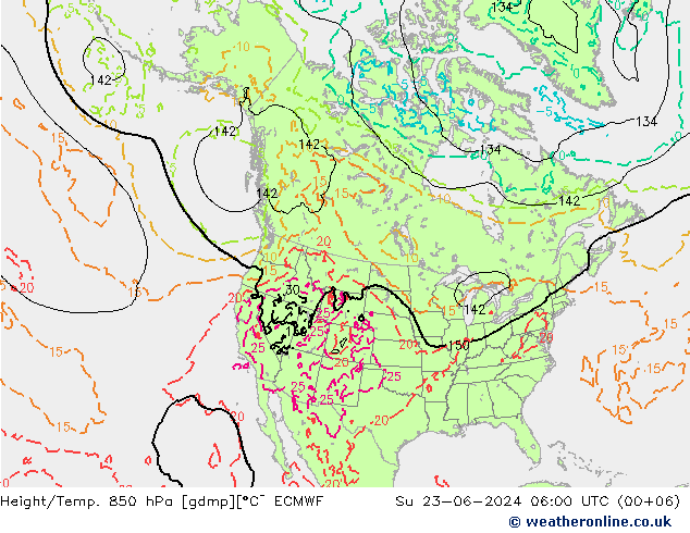 Z500/Rain (+SLP)/Z850 ECMWF 星期日 23.06.2024 06 UTC