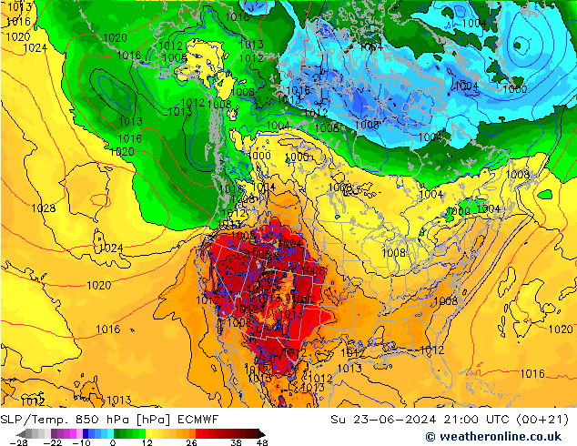 SLP/Temp. 850 hPa ECMWF Su 23.06.2024 21 UTC