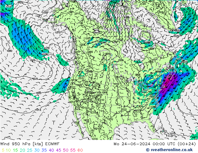 Wind 950 hPa ECMWF ma 24.06.2024 00 UTC