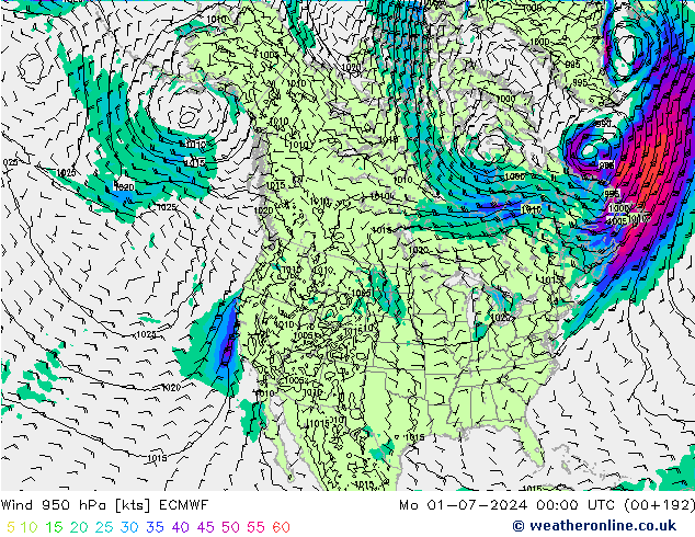 Wind 950 hPa ECMWF ma 01.07.2024 00 UTC