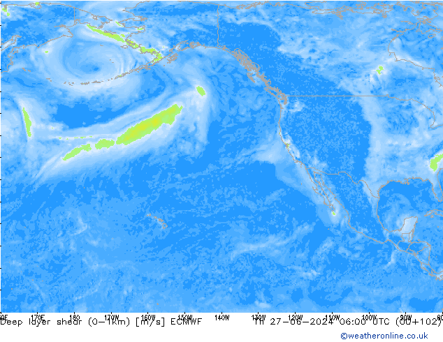 Deep layer shear (0-1km) ECMWF jeu 27.06.2024 06 UTC