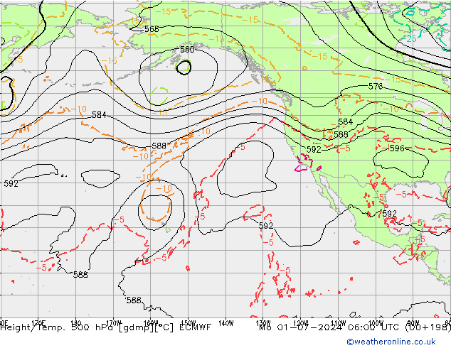 Height/Temp. 500 hPa ECMWF pon. 01.07.2024 06 UTC