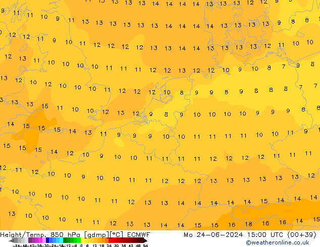 Height/Temp. 850 hPa ECMWF Po 24.06.2024 15 UTC