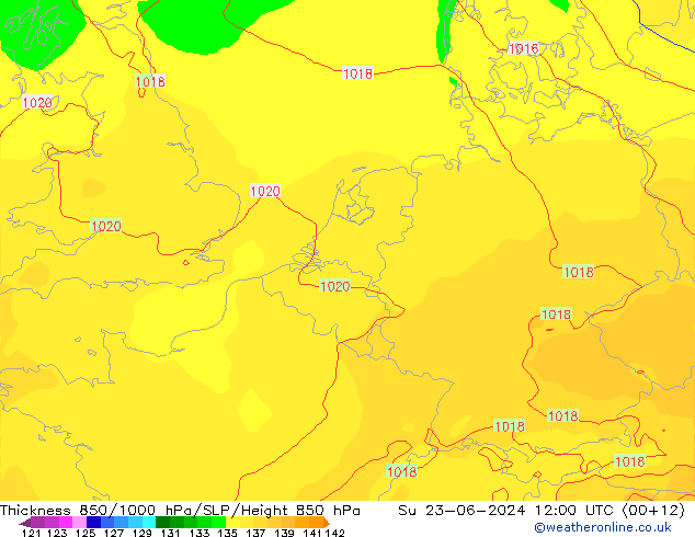 Thck 850-1000 hPa ECMWF Su 23.06.2024 12 UTC