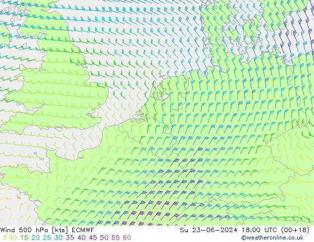 Vento 500 hPa ECMWF Dom 23.06.2024 18 UTC