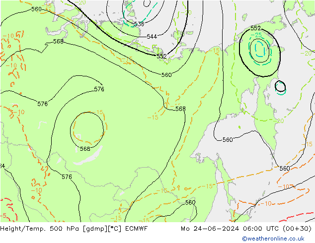 Z500/Rain (+SLP)/Z850 ECMWF Po 24.06.2024 06 UTC