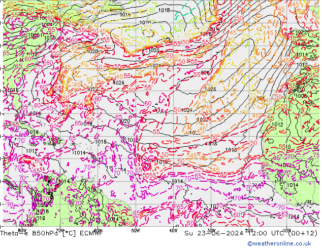 Theta-e 850hPa ECMWF Su 23.06.2024 12 UTC