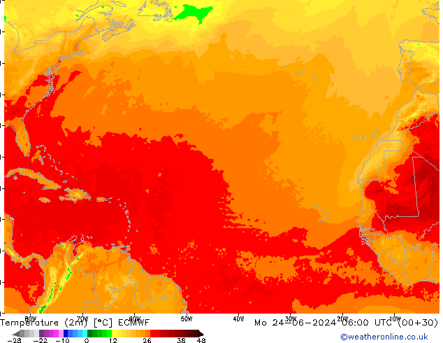 température (2m) ECMWF lun 24.06.2024 06 UTC