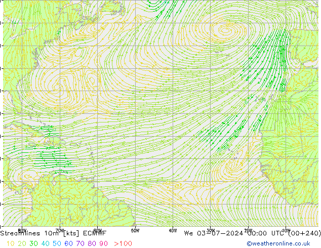 Streamlines 10m ECMWF We 03.07.2024 00 UTC