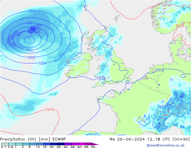 Z500/Regen(+SLP)/Z850 ECMWF wo 26.06.2024 18 UTC