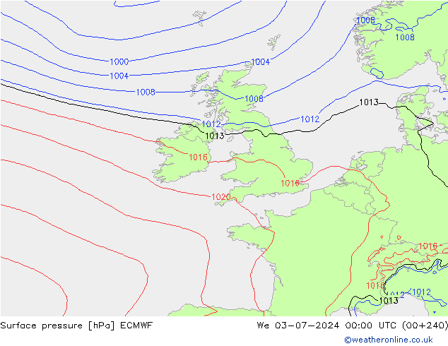 Atmosférický tlak ECMWF St 03.07.2024 00 UTC