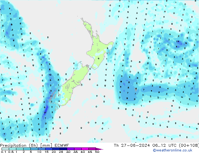 Z500/Rain (+SLP)/Z850 ECMWF czw. 27.06.2024 12 UTC