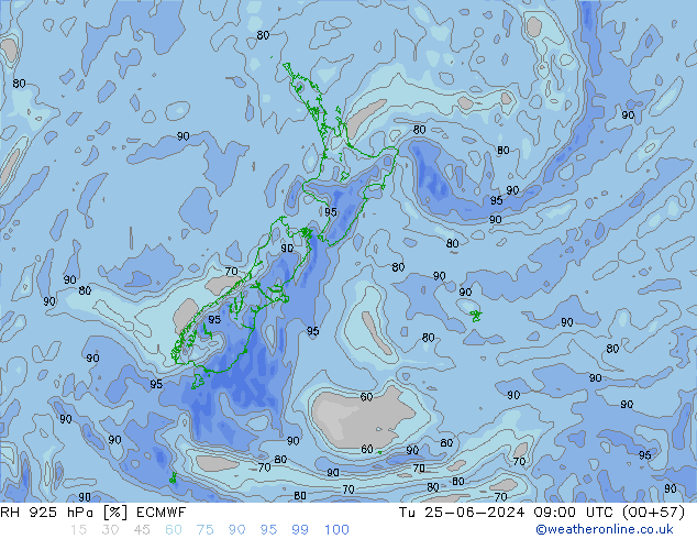 Humidité rel. 925 hPa ECMWF mar 25.06.2024 09 UTC