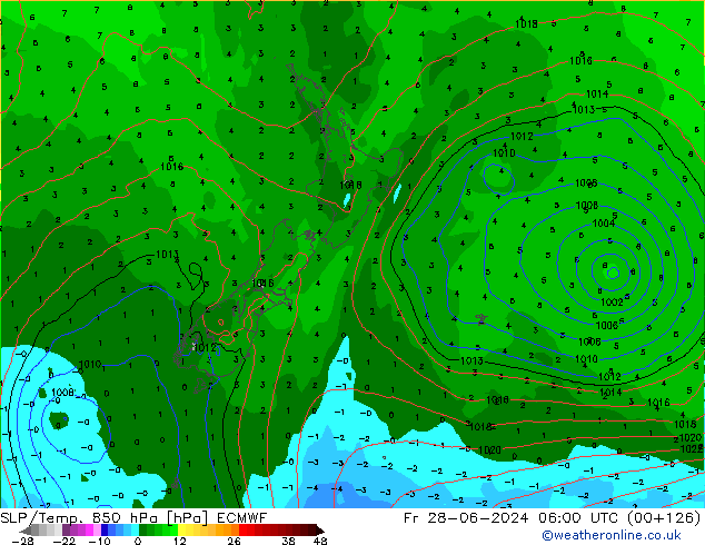 SLP/Temp. 850 hPa ECMWF pt. 28.06.2024 06 UTC