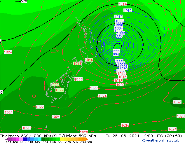 Thck 500-1000hPa ECMWF Tu 25.06.2024 12 UTC