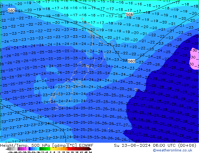 Z500/Rain (+SLP)/Z850 ECMWF Su 23.06.2024 06 UTC