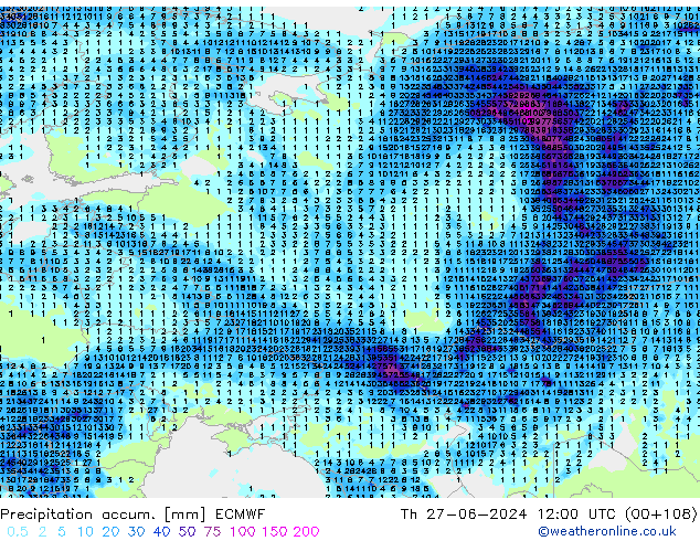 Precipitation accum. ECMWF  27.06.2024 12 UTC