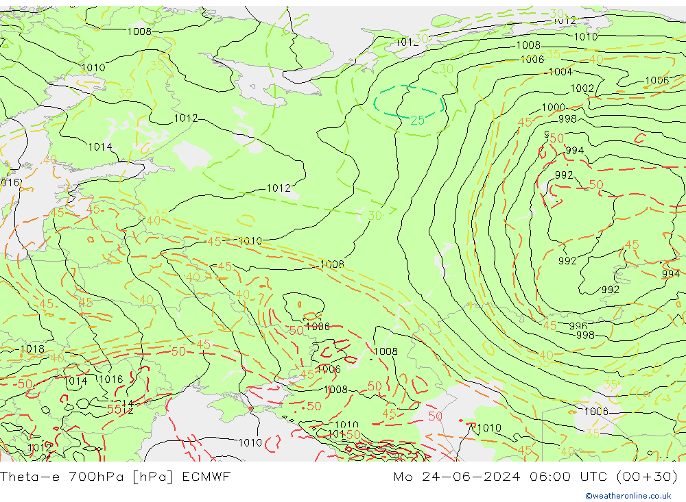 Theta-e 700hPa ECMWF  24.06.2024 06 UTC