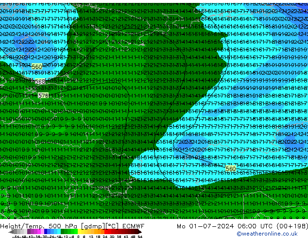 Height/Temp. 500 hPa ECMWF Mo 01.07.2024 06 UTC