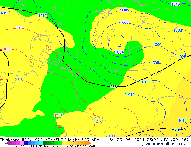 Thck 500-1000hPa ECMWF Su 23.06.2024 06 UTC