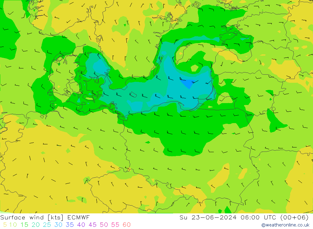 Surface wind ECMWF Ne 23.06.2024 06 UTC