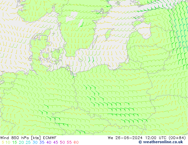 ветер 850 гПа ECMWF ср 26.06.2024 12 UTC