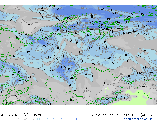 RH 925 hPa ECMWF Su 23.06.2024 18 UTC