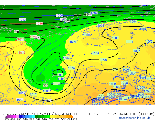 Thck 500-1000hPa ECMWF jeu 27.06.2024 06 UTC