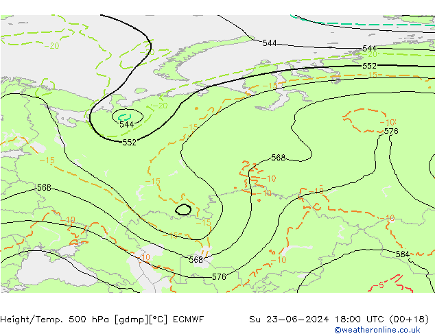 Z500/Rain (+SLP)/Z850 ECMWF So 23.06.2024 18 UTC