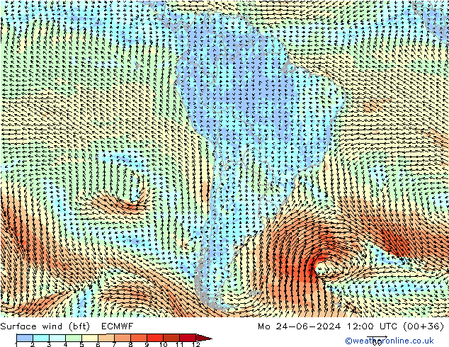  10 m (bft) ECMWF  24.06.2024 12 UTC