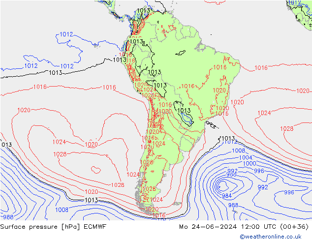 Atmosférický tlak ECMWF Po 24.06.2024 12 UTC